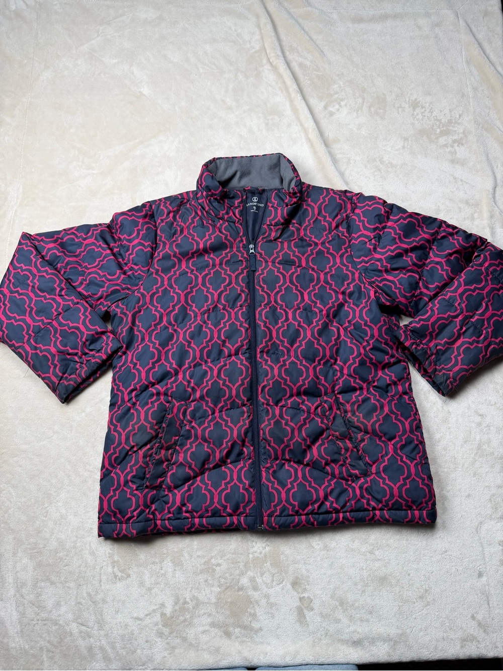 Women's Navy and Pink Patterned Packable Jacket